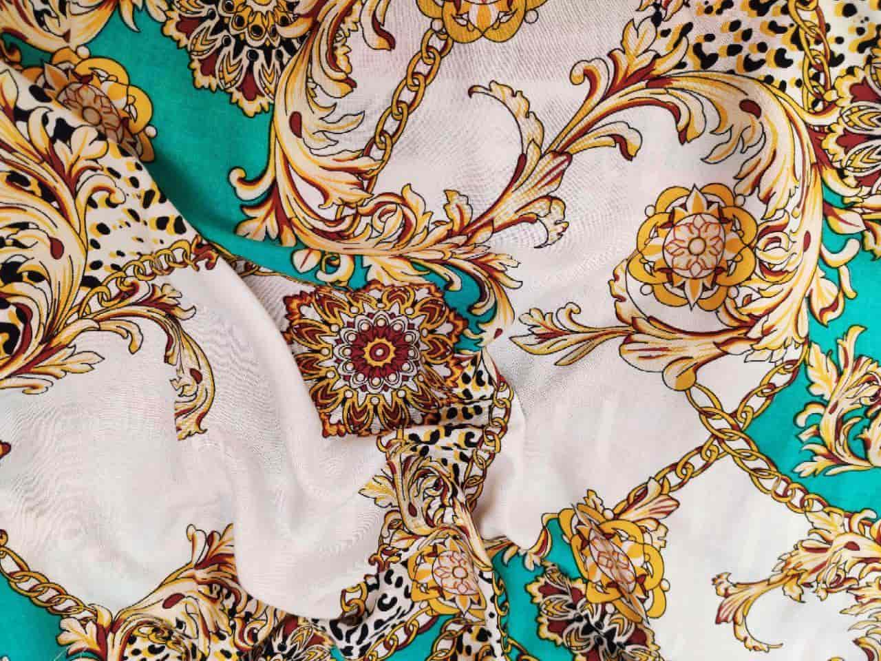 Ткань штапель в стиле Версаче бирюза купить оптом и в розницу в Украине