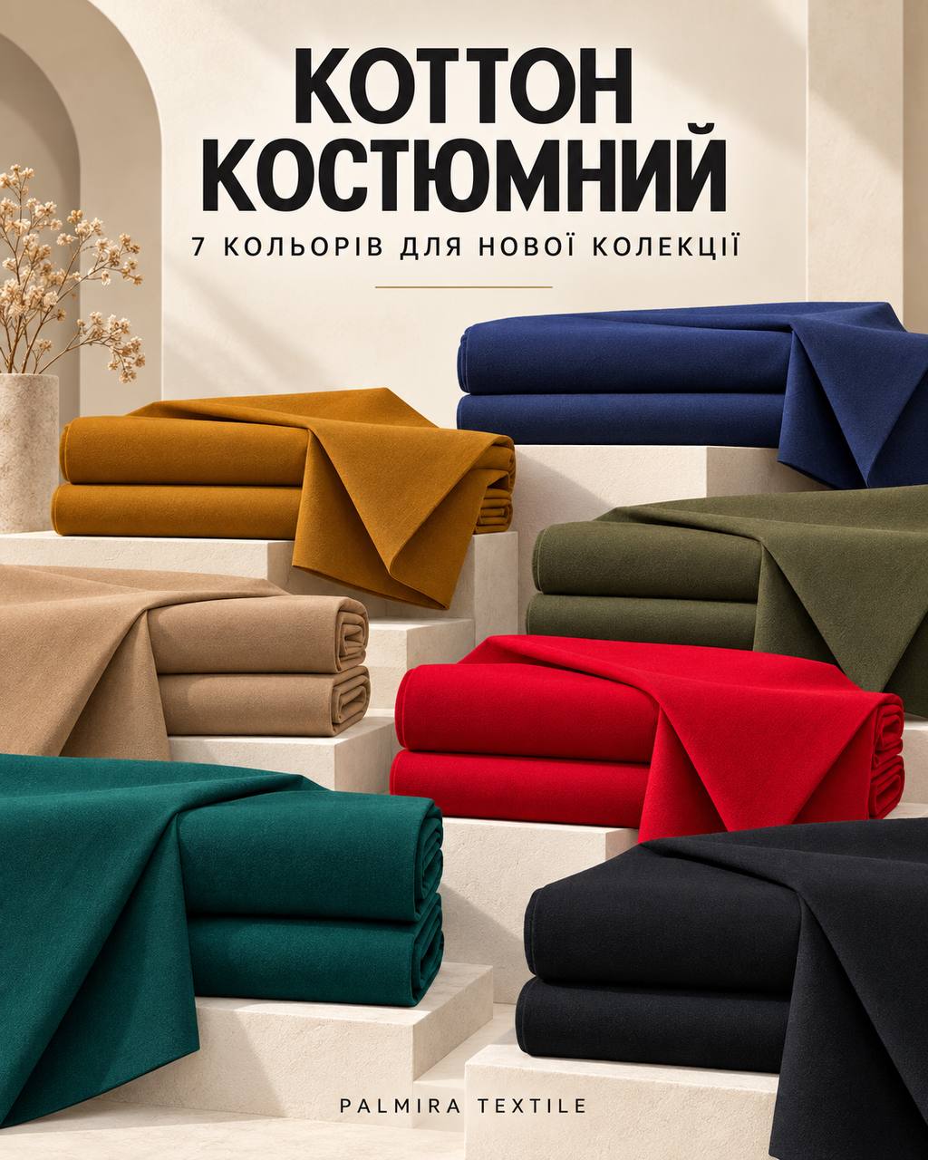 Тканина коттон костюмний полірованний стрейч купити оптом в магазині тканин ПАЛЬМІРА