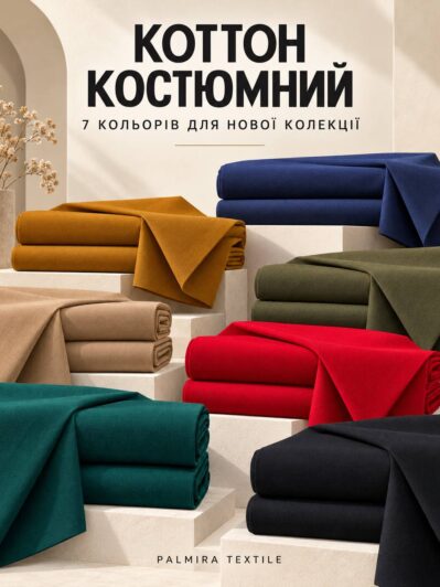 Тканина коттон костюмний полірованний стрейч купити оптом в магазині тканин ПАЛЬМІРА