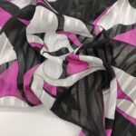 Шифон 3D Рисунок розовый с атласной полоской
