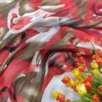 Шифон 3D малюнок Червоний з атласною смужкою