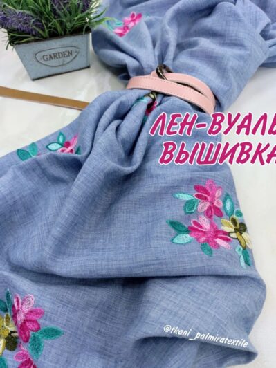 Лен-вуаль вышивка в малиновом цвете х/б купить опт и розница