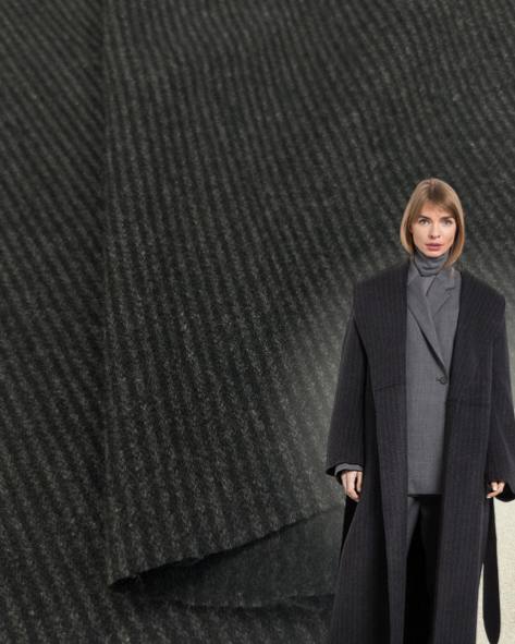 Ткань Шерсть пальтовая костюмная Серая в полоску Двухсторонняя купить оптом- Пальмира