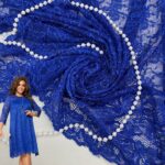 Гіпюр стрейч Купоном колір Електрик, дизайн Квіти