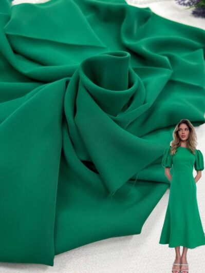 Ткань Креп Шелк костюмный блузочно плательный цвет зеленый купить оптом недорого - Пальмира