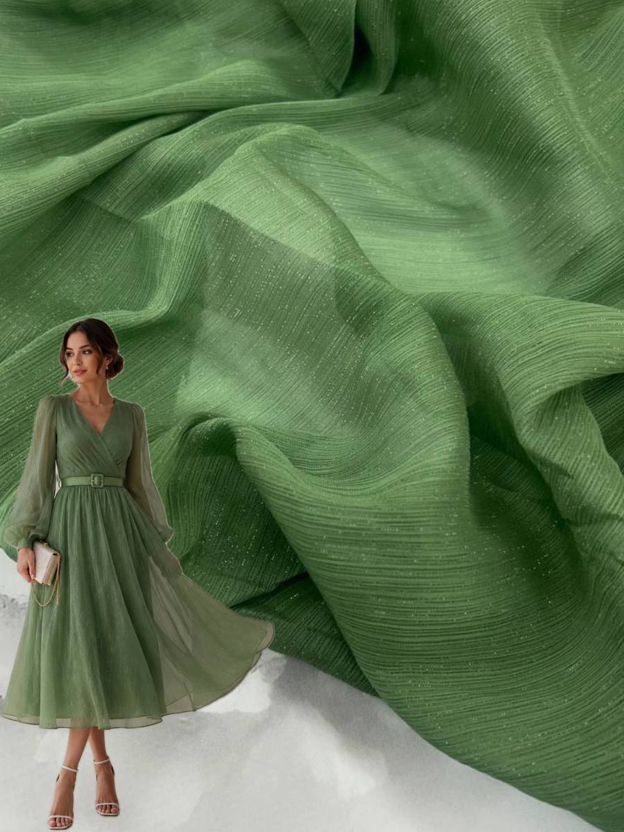Ткань Шифон Йорио в оливковом цвете на блузы, платья м платки купить оптом - Пальмира текстиль